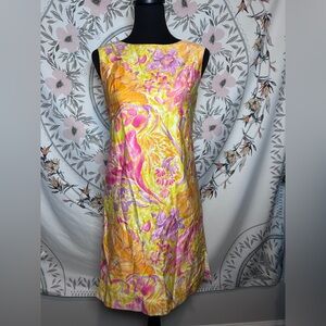 Vintage 60s Floral Shift Dress Mod Pink Yellow Small